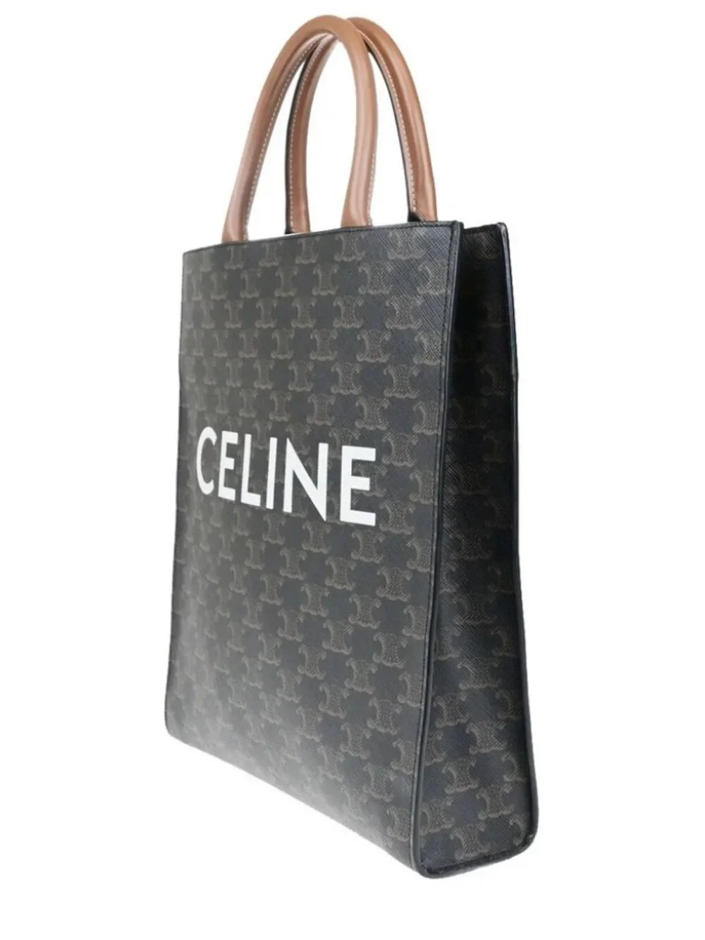 CELINE Logo Vertical Cabas 2Way Hand Tote Bag Triomphe Canvas Leather